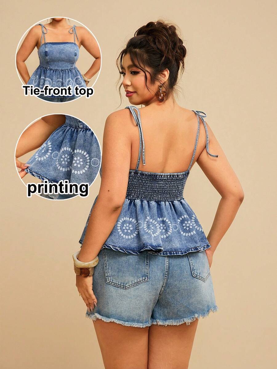 Levarali Plus Size Casual Sleeveless Denim Blouse Summer Tops For Women Going Out Tops Women - Light Wash - View 1