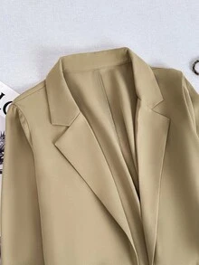 Franclia 2026 New Women's Fashion Lightweight Blazer,Three-Quarter Sleeves Striped Details Pearl Buttons Chic Summer Office Wear,Beige Elegant Business Jacket - Khaki - View 4