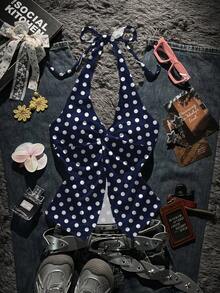 Sundraya 女士夏季波点印花前扭结露背上衣 - 彩色 - 查看 2