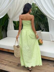 Sunnyshic Đầm nữ mùa hè màu xanh lá chanh dệt jacquard khoét lỗ, thích hợp cho đám cưới, tiệc tùng, họp mặt thường ngày, kỳ nghỉ, trang phục đi biển. - màu xanh lá - Xem 2