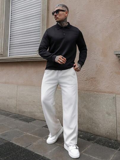 Artur Kramer Áo thun polo nam trơn họa tiết, mùa thu, tay dài