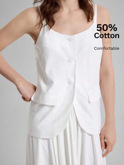 Ontre 2026 Nuevo top de tirantes blanco para verano, adecuado para el transporte urbano, vacaciones, playa, festivales de música, atuendo casual de primavera/verano, moda minimalista para mujer, adecuado para Pascua, festivales de música country, vacaciones, top social de Pascua