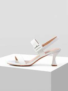 Mnmlis Women's Fashion, Women's High-Heeled Sandals, White, Buckle PU Material, Round Toe, Commute, Comfort, Indoor, Office, Street, Party, Travel, Vacation, Spring And Summer, Suitable For Dresses, Jeans, Shorts, Stiletto Slippers Summer Shoes - White - View 1