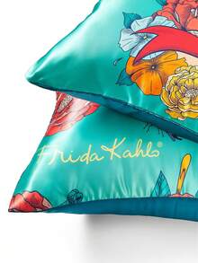 Frida Kahlo X SHEIN Green Satin Pillowcase Set, A Set Of 2, Comfortable And Soft, Pattern Printing, Multi-Size Can Be Selected, Suitable For Various Pillows, Machine Washable - Dark Green - View 5