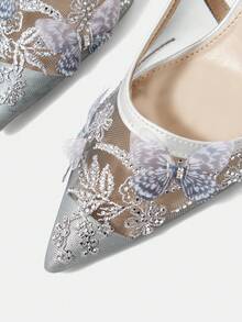 CUCCOO HITCHD Giày nữ bốn mùa mới, thêu họa tiết bướm và hoa, mũi nhọn, gót mỏng, cao gót thanh lịch, thời trang, chất liệu lưới, giày cao gót nữ có gót nâng gót, thích hợp cho tiệc trà chiều, ngày Valentine, tiệc cưới. - Bạc - Xem 5