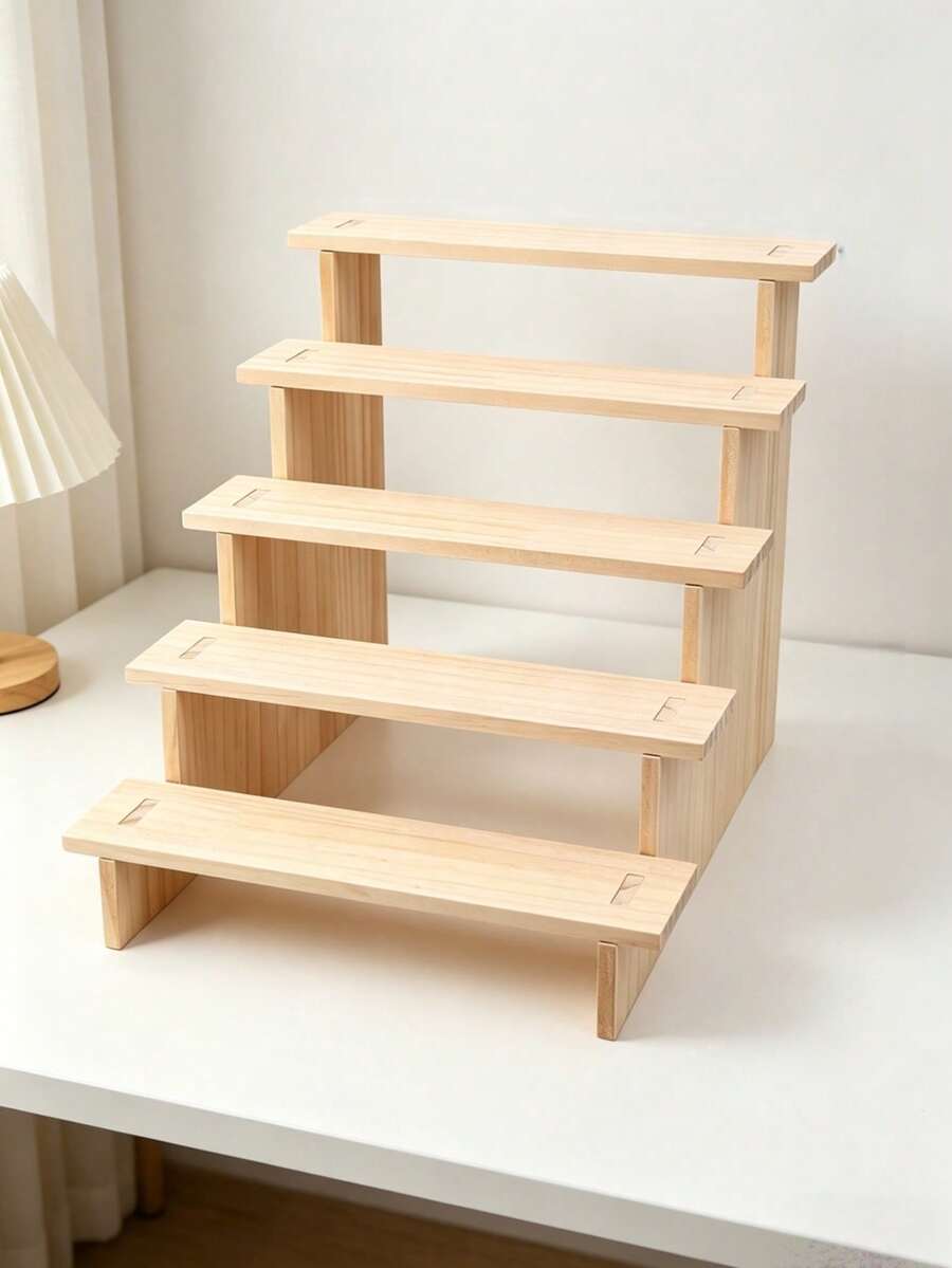1pc Wooden Stepped Jewelry Display Stand, Accessories Display Rack, Jewelry Organizer For Live Stream Or Retail Display Back To School,Room Decor - Wood Yellow - View 1