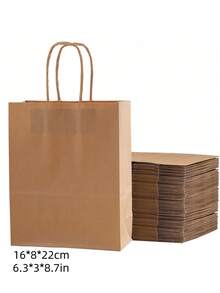 12个棕色牛皮纸礼品袋，带提手，两种尺寸，适用于派对回礼，批量供应，适合生日派对、手工制作、婚礼和各种活动。 - 棕色 - 查看 2