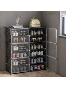 Assemblage simple d'un meuble à chaussures, armoire à chaussures, étagère de rangement en plastique, entrée anti-poussière, étagère de rangement multifonctionnelle pour la maison, solution de stockage économique - Noir - Voir 6