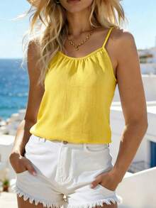 EMERY ROSE Camiseta sin mangas de unicolor casual para mujer en verano - Amarillo claro - Ver 4