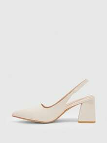 CUCCOO BIZCHIC Giày nữ bằng satin mũi nhọn, gót chunky, kiểu slingback, thích hợp cho mùa hè, lễ tốt nghiệp, dạ hội, du lịch, đi học, sinh viên đại học, thanh lịch, cơ bản, công sở, sang trọng, dự tiệc, mùa xuân, nghỉ xuân, lễ Phục sinh, Giáng sinh, Ngày Valentine. - Màu trắng 1 - Xem 4