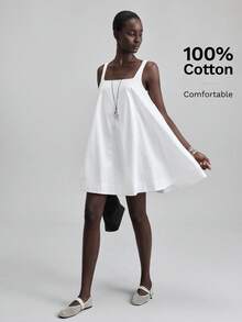 Ontre Đầm trắng không tay cổ vuông, mẫu mới Xuân/Hè 2026 dành cho nữ, thích hợp cho ngày Valentine và mùa cưới. - trắng - Xem 6