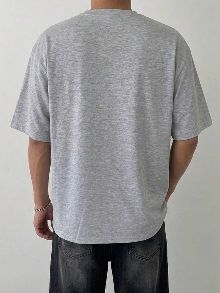 Men's Grey Letter Print Short Sleeve T-Shirt, Summer