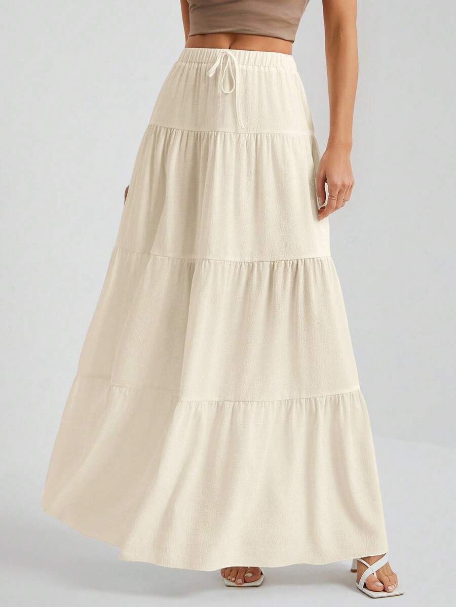 SHEIN Tall Chân váy nữ màu trắng dệt kim, dáng xòe rộng, lót trắng, thích hợp cho kỳ nghỉ và đi chơi. - Màu be - Xem 1