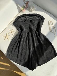 Comfortcana Plus Size Vintage Distressed Strapless Jumpsuit, Suitable For Summer Vacation - Black - View 2