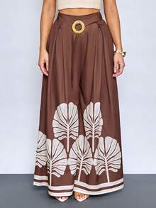 Sexy And Elegant Ladies, Old Money Style, Casual Seaside Vacation, Spring And Summer Pants, Vacation Print+Brown Boho Pants For Women Women Vacation Outfit Sets Wide Leg Pants Women High Waist Hippie Boho Women 2 Piece Outfit Casual Women Wide Leg Pants Summer Outfits For Women Pants Long Wide Leg Pants Patterned Wide Leg Pants Wide Leg Pants Woman High Waist - Brown - View 7