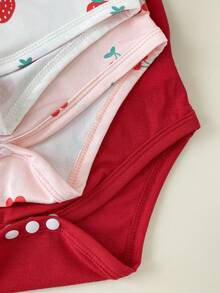 SHEIN Playful Pals 3件套女童夏季针织连体衣，可爱樱桃草莓图案纯色无袖连体衣，适合居家、休闲、外出、派对穿着 - 彩色 - 查看 7