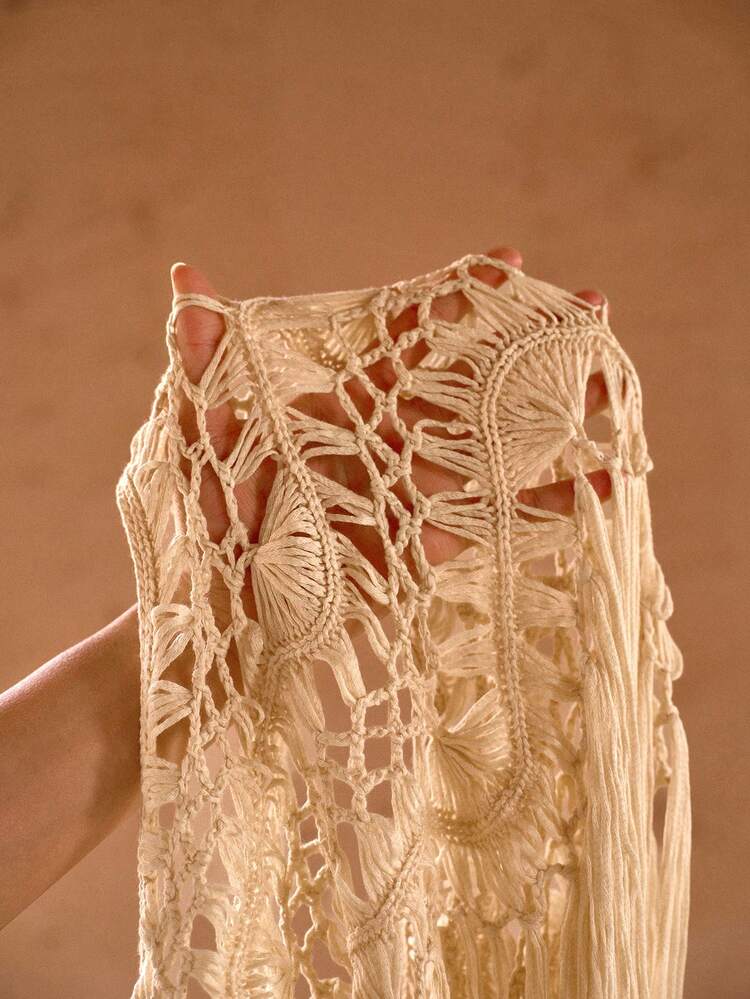 WOMEN'S SEXY BEACH VACATION SHEER CROCHET FRINGE CAMISOLE TOP