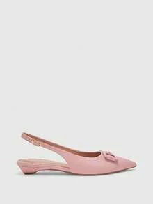 CUCCOO BIZCHIC Women Shoes 2026 Spring And Summer New Palm Pattern Metal Square Buckle Pointed Slingback Flat Bottom Commuting Versatile Women's Shoes - Light powder - View 2