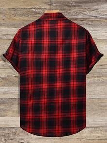 Manfinity Homme Men's Plaid Single-Breasted Casual Short Sleeve Shirt - Red - View 2