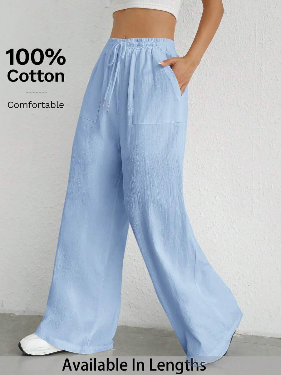 SHEIN Tall CURVE Plus Size Drawstring Waist Wide Leg Pants Fall - Baby Blue - View 1