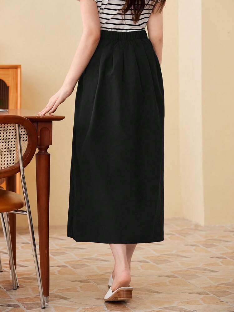 Elastic Waist Solid Flare Skirt