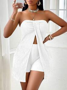 SOLERSUN Elegant And Casual Women's Strapless Shorts Suit For Spring And Summer Vacation White Vacation - White - View 5