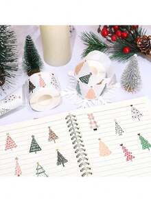 500 Sheets/Roll Of Christmas Bohemian Stickers-Pastel Christmas Tree Stickers, Including Pine Trees, Polo Dots And Bows-Self-Adhesive (No Need To Cut)-Suitable For Holiday Decorations, Gifts, Greeting Cards, Parties-One-Time Use-Very Suitable For Home, Office Or Classroom Decoration, Holiday Handwork, Fun Design, Easy To Tear, Decorative Labels, Gift Wrapping Paper - multicolor - View 6