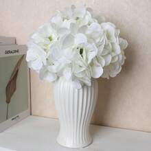 Faux Hydrangea Full Simulation Silk Flower Head With Stem For Wedding Center Decoration Home Garden Baby Shower Party Decoration (White) - White - View 3