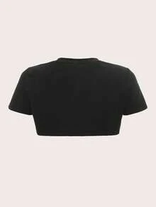 SHEIN ICON Women's Solid Color Short Sleeve High-Low Hem Cropped T-Shirt,Summer Top - Black - View 3