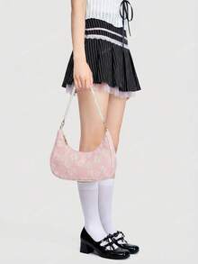 ROMWE Kawaii 花卉圖案Hobo包，假珍珠裝飾，粉色時尚款 - 粉色 - 查看 3