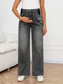 SHEIN Quần jean bầu ống rộng dáng suông thoải mái, quần jean nữ, quần jean rộng thùng thình, quần ống đứng thoải mái, trang phục Lễ Tạ ơn cho nữ, quần jean cạp rộng mùa hè, trang phục lễ hội, đi làm, nghỉ mát, tốt nghiệp, phong cách Y2K, dễ thương, thời trang đường phố, tiệc tùng, đám cưới, thanh lịch, công sở, đi biển, tốt nghiệp, thời trang nữ, quần jean ống rộng cạp cao màu đen thời trang với chi tiết rách. - Màu xanh lam - Xem 4