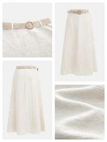 MAIJA Vacation Boho Printed Smocked Waist Flowy Midi Skirt - Beige - View 8