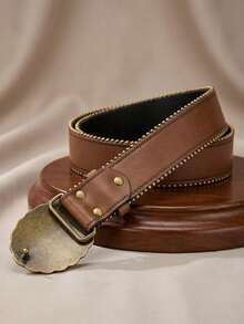 MUSERA Thắt lưng viền kim loại in họa tiết retro mới - Cà phê - Xem 4