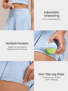 GLOWMODE 3" VitalSwift Quick-Dry High Slit Adjustable Drawstring Waist Shorts With Built-In Shorts Side Pockets Non-Slip Grips Running Gym Workout - Baby Blue - View 3