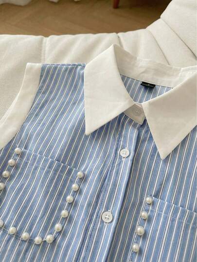 Franclia Áo kiểu không tay thanh lịch kẻ sọc phối màu tương phản dành cho nữ cỡ lớn