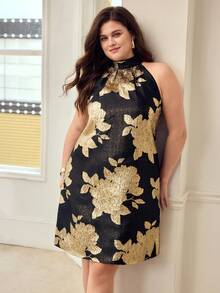 MOTF PREMIUM VESTIDO SIN MANGAS CON ESTAMPADO FLORAL TALLA GRANDE - Negro - Ver 6
