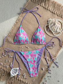 Swim Mod Bộ bikini 2 mảnh gợi cảm họa tiết da báo ngẫu nhiên dành cho nữ, kiểu dây mảnh, hở lưng, buộc dây bên hông, mùa Xuân/Hè 2026. - Nhiều màu - Xem 3