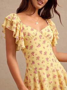 WESTFADE Summer Paisley Print Ruffle V Neck Tiered Fit And Flare Mini Cowgirl Dress - Yellow - View 2