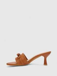 CUCCOO BIZCHIC New Brown Thin Heel Round Toe Fashionable Simple And Elegant Temperament Solid Color Women's High Heel Sandals Summer Shoes - Brown - View 2