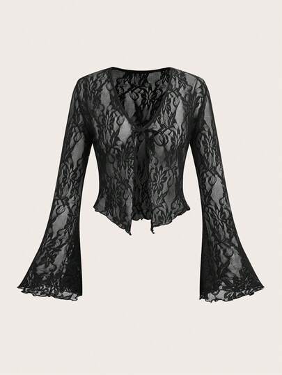 SHEIN ICON Women's Casual Sexy Lace Cardigan, Y2K Style, Music Festival Outfit, Summer Wear