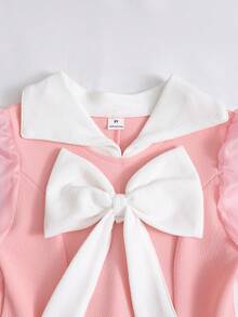 Elladie kids Đầm hè thời trang thanh lịch kiểu quý tộc dành cho bé gái tuổi teen, điểm nhấn là nơ 3D, phối 2 chất liệu chiffon, tay dài, thắt eo, phù hợp mặc hàng ngày, dự tiệc và biểu diễn. - Hồng - Xem 6