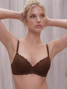 Bralution 1 buah Bra Wanita Berenda Bunga dengan Bantalan dan Kawat Penyangga - Coffee Brown - View 4