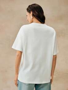 Anewsta Handmade 3D Crochet Floral Loose Dropped Shoulder Unique Design T-Shirt For Women - White - View 2