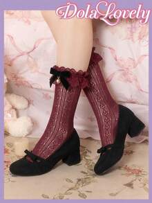 Dola Lovely Giày cao gót đế dày mũi tròn, quai sau thắt nơ, kiểu dáng thời trang dành cho nữ, thích hợp cho kỳ nghỉ xuân, lễ Phục sinh và Giáng sinh. - Màu đen - Xem 2