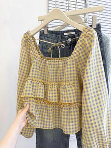 Franclia Autumn New Arrival Cute Ruffle Hem Top For Women - Multicolor - View 3