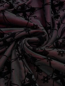 ROMWE Đầm cỡ lớn kiểu Gothic họa tiết ren jacquard hình chữ thập, tay xòe, cổ yếm, màu đen và đỏ tía, tay dài cỡ lớn cho mùa thu/đông, đầm maxi cỡ lớn in hình chữ thập dự tiệc Halloween, đầm cỡ lớn mùa thu/đông. - Nhiều màu - Xem 4
