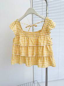 Resyla 秋季新款可爱荷叶边下摆女式衬衫 - 黃色 - 查看 4