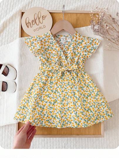 Đầm ngắn tay họa tiết hoa nhí dễ thương mùa hè cho bé gái, bộ đồ mẹ và bé ton sur ton (2 món bán riêng lẻ)