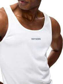 Rest Era 男士休闲日常通勤字母印花白色罗纹针织背心，夏季 - 白色 - 查看 5