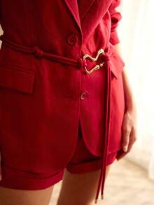 MOTF PREMIUM 女士亚麻舒适单排扣西装外套，春夏款 - 紅色 - 查看 2